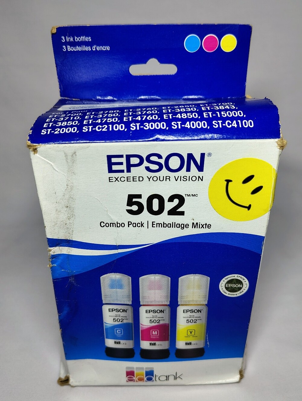 Epson EcoTank Ink 502 Combo Pack Cyan Magenta Yellow Exp 05/2029 SEALED